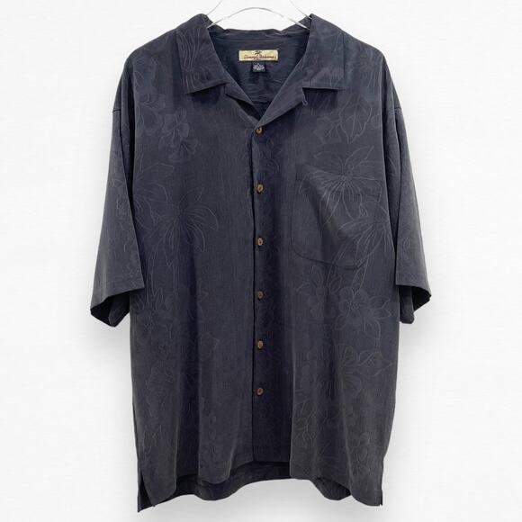 Tommy Bahama Shirt XL Charcoal Gray Silk Floral Camp Button Down Short Sleeve - Picture 12 of 13